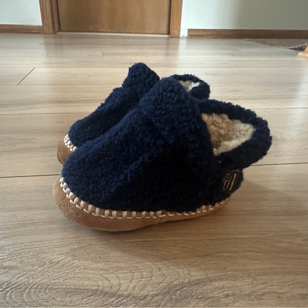 L.L. Bean Kids' Cozy Slippers - Navy and Tan